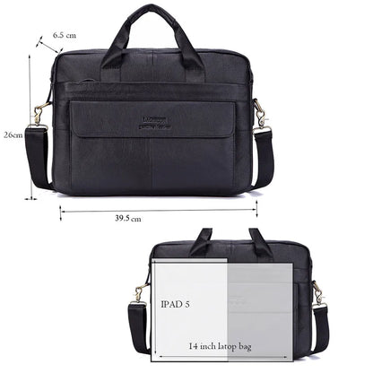 Men's Fashion Genuine Leather Briefcase Large A4 Document Shoulder Bag 14 Inch Laptop Messenger Tote Handbag Male