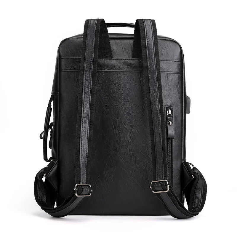 Business Backpacks For Men Waterproof PU Leather Laptop Bag Large Capacity USB Charging Rucksack Male Fashion Travel Bagpack sac