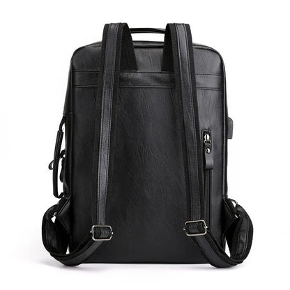 Business Backpacks For Men Waterproof PU Leather Laptop Bag Large Capacity USB Charging Rucksack Male Fashion Travel Bagpack sac