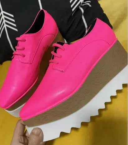 Luxury design thick-soled women's sports shoes fashion star real leather women's casual shoes runway wooden sole women's shoes