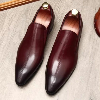Men's Genuine Leather Pointed Toe Loafers Slip-on Leather Dress Shoes Business Office Wedding for Men Flats Shoes