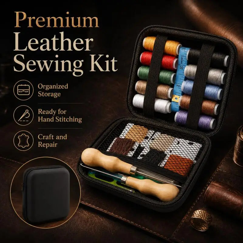 1 set, leather sewing tool kit, with waxed thread, needles, and awl, professional DIY leather craft accessories and tools