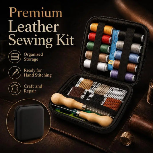 1 set, leather sewing tool kit, with waxed thread, needles, and awl, professional DIY leather craft accessories and tools