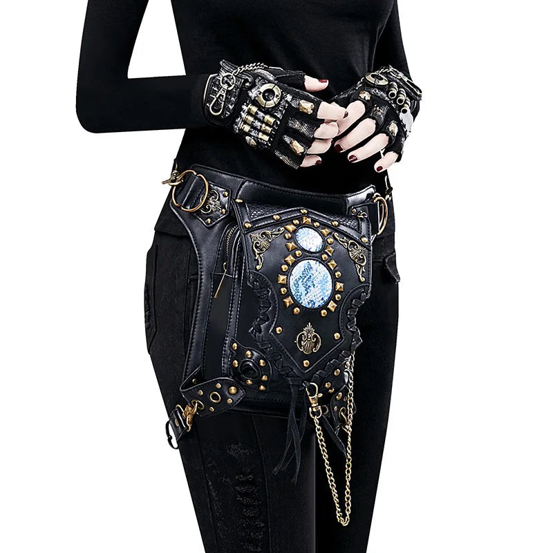 Steampunk Retro Rock Belt Halloween Cosplay Accessories Leather Rivet Chain Drop Leg Motorcycle Crossbody Shoulder Bag For Adult