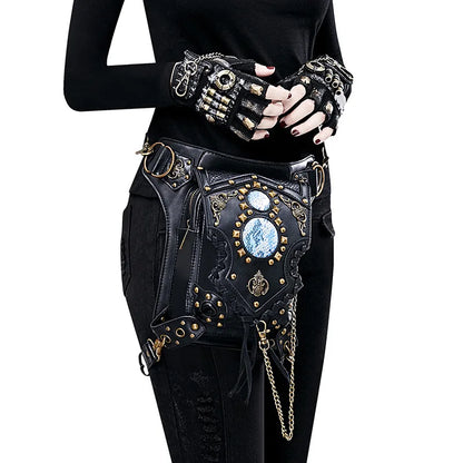 Steampunk Retro Rock Belt Halloween Cosplay Accessories Leather Rivet Chain Drop Leg Motorcycle Crossbody Shoulder Bag For Adult