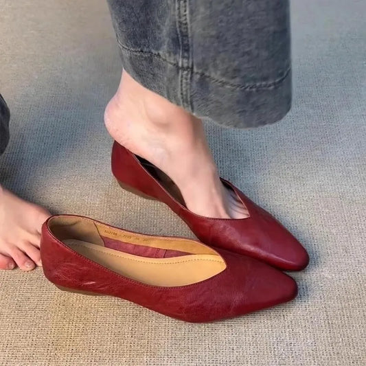 Women's Genuine Leather Pointed Toe Flat Shoes Comfortable Slip on Casual Office Loafers for All Seasons 2026 New Arrival