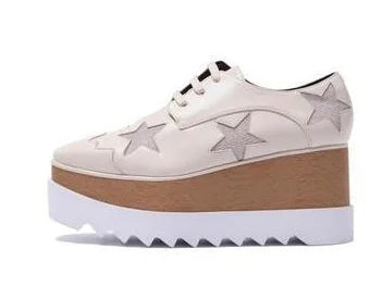Luxury design thick-soled women's sports shoes fashion star real leather women's casual shoes runway wooden sole women's shoes