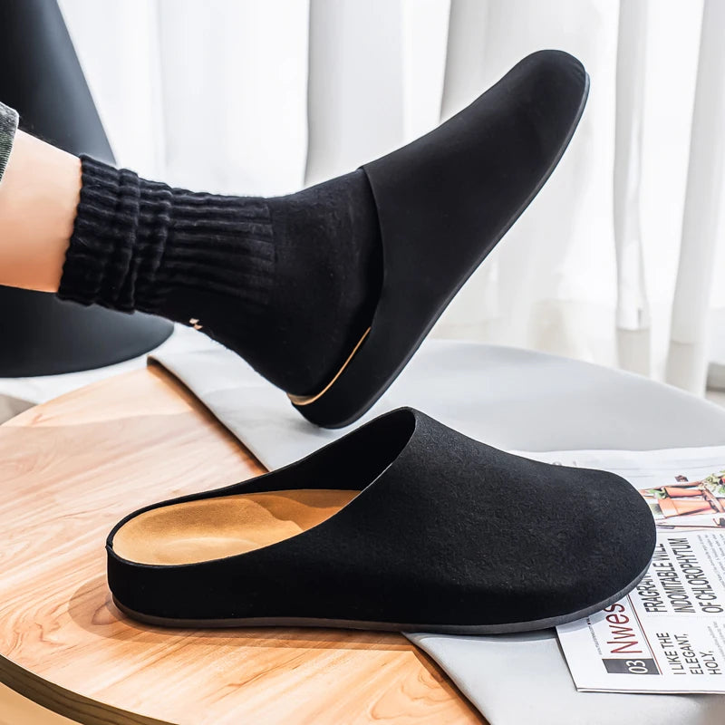 Leather Half Shoes for Men Mules Platform Backless Loafers Slippers Summer Open-back Casual Shoes Slides Sandal Slip On Flats