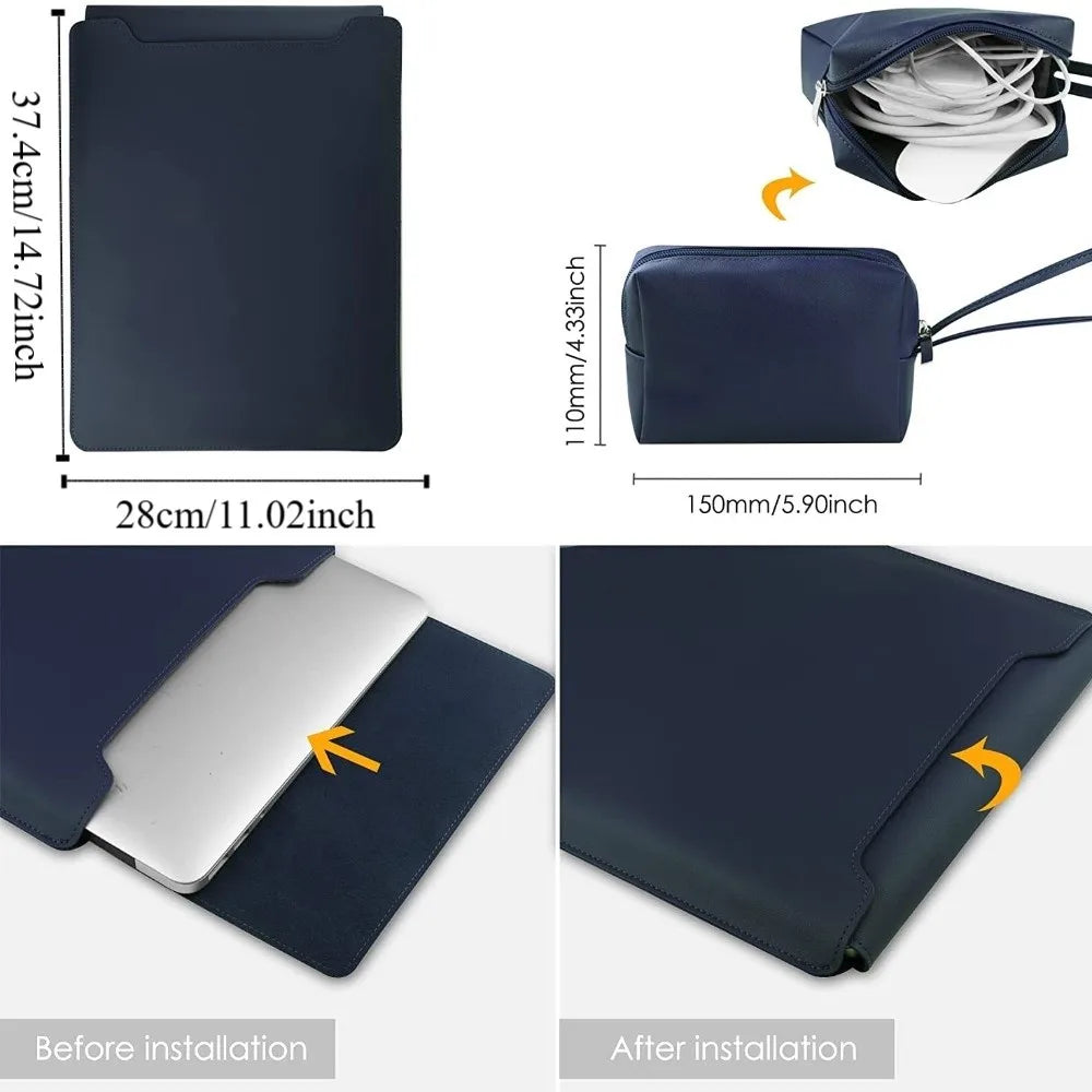 With Small Bag Laptop Sleeve Bag Bracket Design PU Leather Laptop Sleeve Case Adjustable Waterproof Laptop Bracket Inner Bag