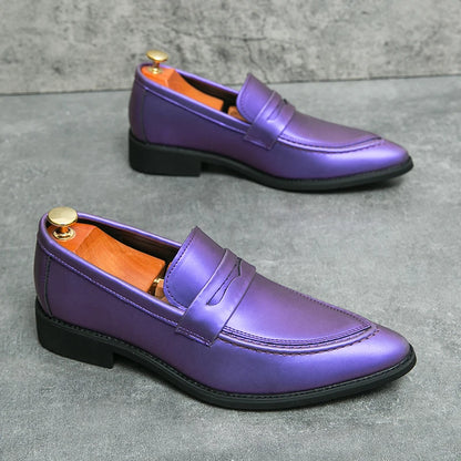 Wedding Leather Shoes For Men Classic Casual Business Shoes Male Green Loafers Social Party Purple Leather Oxford Shoes Man