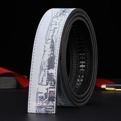 New Belt, Fashionable Men's Leather Belt, Business, Trendy, Casual, Versatile, Letter Graffiti,