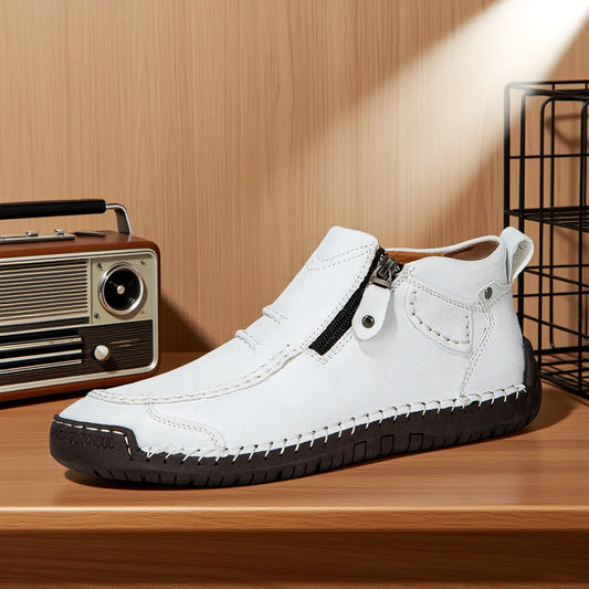 Classic Handmade Leather Men's Shoes Casual Banquet Fashion Men Boots Comfy Flat Ankle Boots White Mokasin Shoes Work Shoes