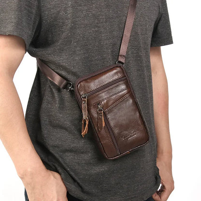 Leather Waist Bag Men's Mobile Phone Bag Wearing Belt Outdoor Sport One Shoulder Small Bag Doing Business Crossbody Bags