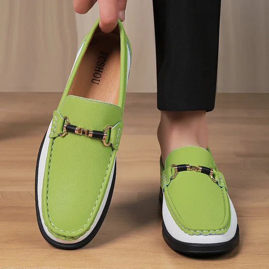 Luxury Brand Genuine Leather Mens Shoes Wedding  Slip on Loafers New Trend Metal Buckle Moccasins Versatile Male Business Shoes