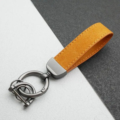 Leather Car Keychain, High-End Car Metal Key, Suede Pendant, Leather Ornament Metal Car Keychain Ring Accessories