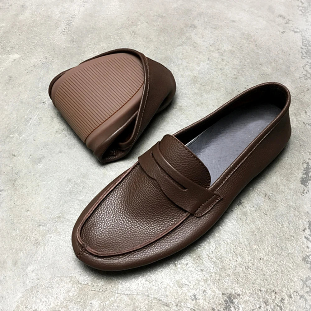 Flat Loafers Soft Leather Soft Sole Slip On Leather Casual Shoes for Men Breathable Comfortable Office Dress Shoes Men Shoes