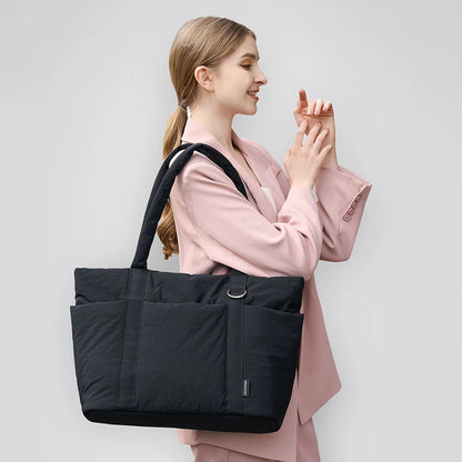 Ladies Large Capacity Shoulder Bag Laptop Case 15.6 16 inch Multi Pocket, Lightweight Travel Handbag Shockproof Laptop Tote Bag