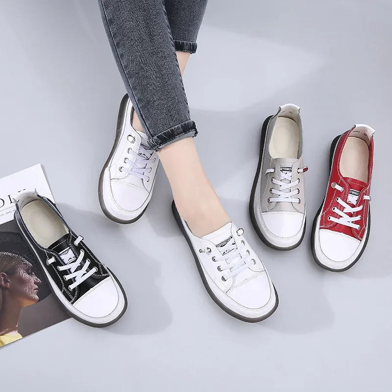 Genuine Leather Soft Sole Outdoor Summer Walking Vulcanized Shoes Women Jogging Sneakers Woman Flat Trainers Fitness Footwear