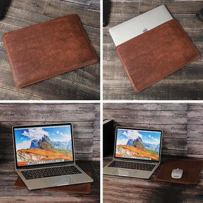 hand-made cowhide genuine leather laptop bags cases storage organizer sleeve for macbookair 13.6in notebook computer travel