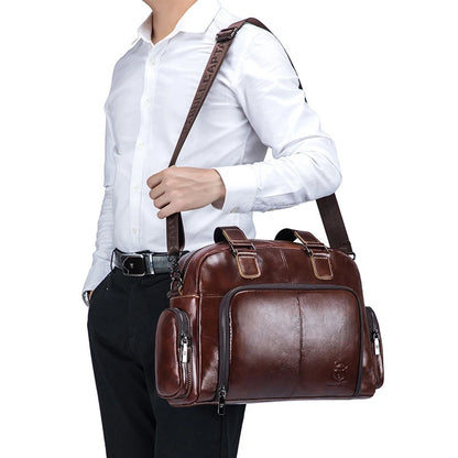 Genuine Leather Handbag for Man Luxury Cowhide Travel Duffle Casual Tote Briefcase Porter Laptop Shoulder Business Side Bag