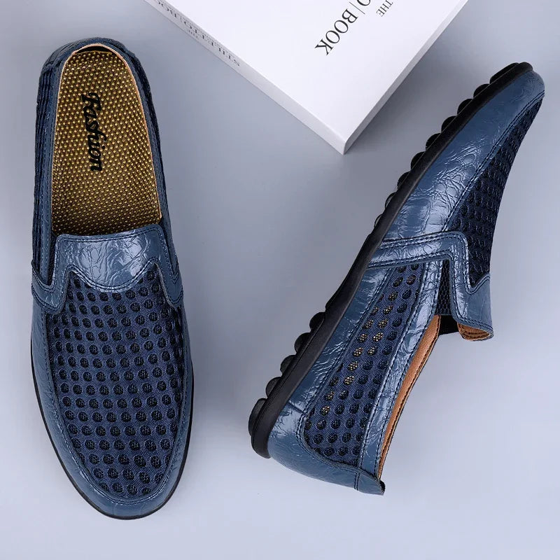 Leather Men Shoes Casual 2025  Men Loafers Moccasins Summer Breathable Slip on Boat Shoes Brand Driving Shoes Plus Size 38-47