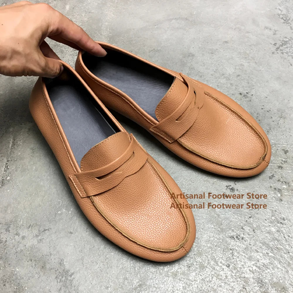 Flat Loafers Soft Leather Soft Sole Slip On Leather Casual Shoes for Men Breathable Comfortable Office Dress Shoes Men Shoes
