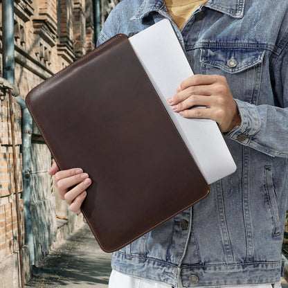 Genuine Leather Slim Laptop Sleeve Pouch Cover, Leather Ultra-thin Notebook Protective Case for 14 Inch MacBook, iPAD Air/Pro