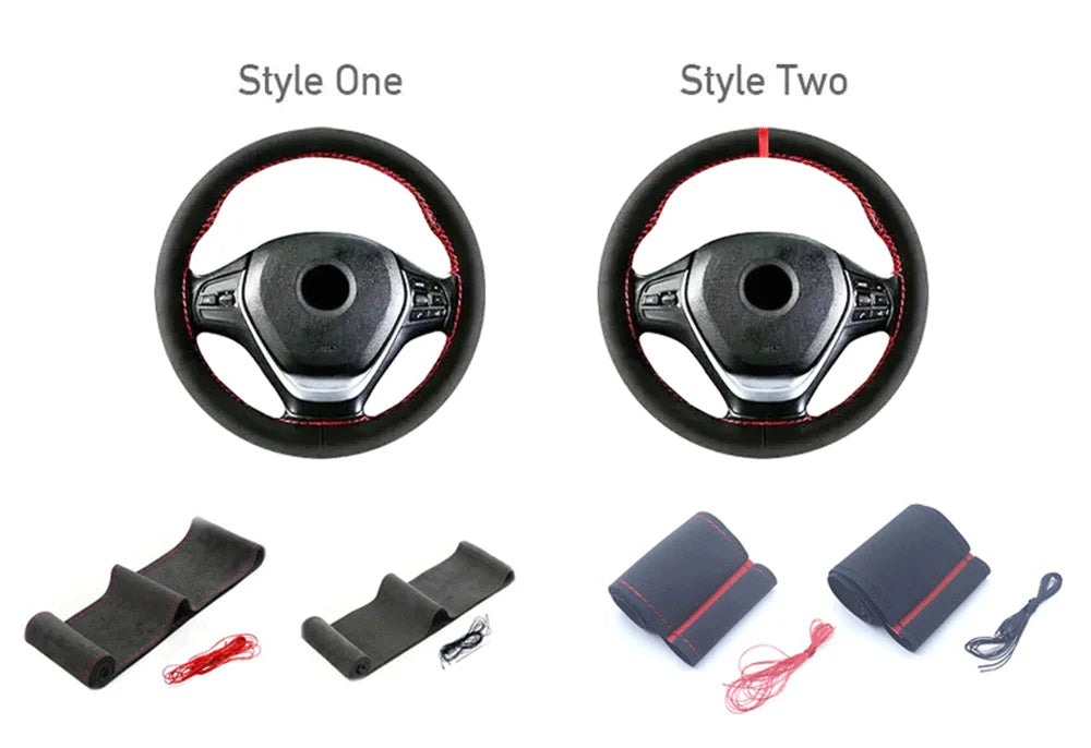 DIY Leather Steering Wheel Covers Soft Fiber Universal Braid Car Steering-Wheel With Needles and Thread Interior Accessories