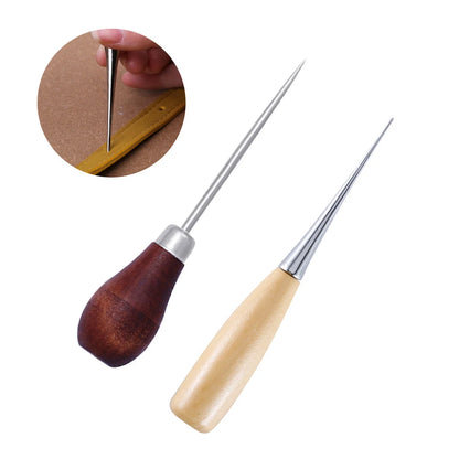 Durable Professional Leather Wood Handle Awl For Leather Craft Stitching Sewing Accessories Sewing Stitching Awl Hand Tools