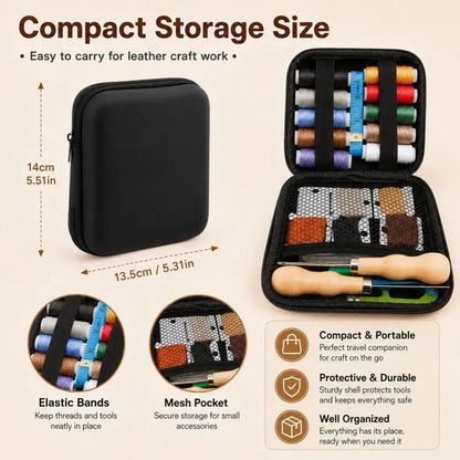 Leather sewing tool set with waxed thread and needle threader, DIY craft accessory set suitable for leather sewing