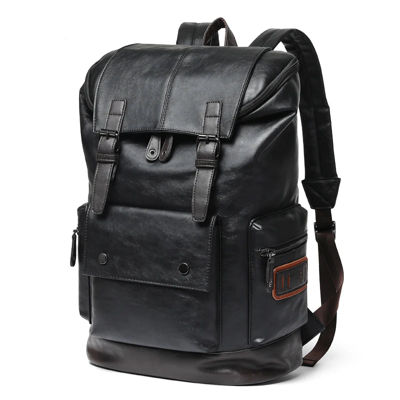 Men's Large Leather Antitheft Travel Backpack Laptop Bags Men Black Pu Bagpack Boy Big Capacity School Male Business 가방 mochilas