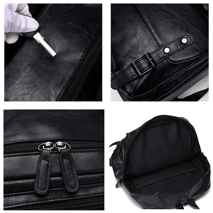 Fashion Men Backpack PU Leather Bagpack Laptop Backpacks Man'S Casual Back Bag Business Male Bag Leather Texture Travel Bags