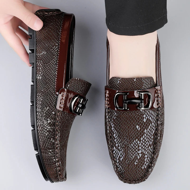 High Quality Men's Fashionable Snake Skin Pattern Comfortable Business Banquet Leather Shoes Spring New Men's Casual Loafers
