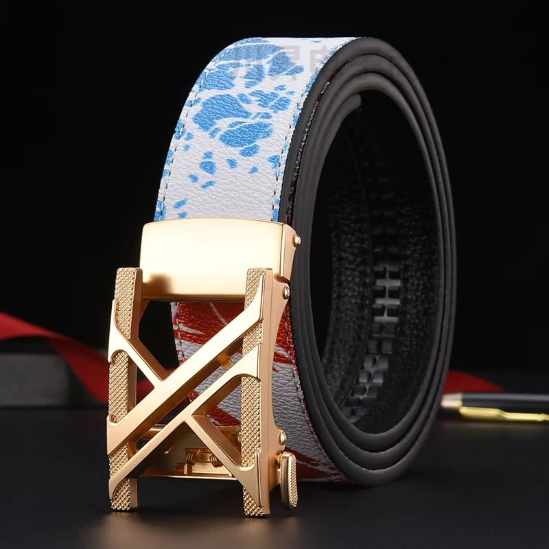 New Belt, Fashionable Men's Leather Belt, Business, Trendy, Casual, Versatile, Letter Graffiti,