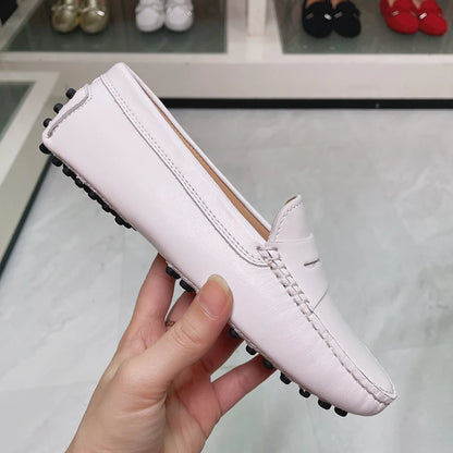 Ladies Spring Summer Genuine Leather Slip-On Shoes Soft Bottom Lightweight Comfortable Walking Flats Casual Office Footwear