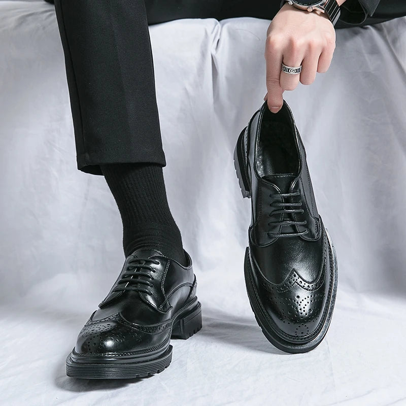 Leisure Genuine Leather Shoes for Men, British Pointed Business Attire, Office Wear, Korean Version, Height Increase Men's Shoes