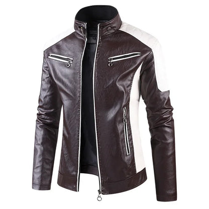 Men Slim Stand Collar Moto Leather Jackets Fit PU Leather Coats High Quality Male Fashion  Autumn Casual Leather Jackets 5XL