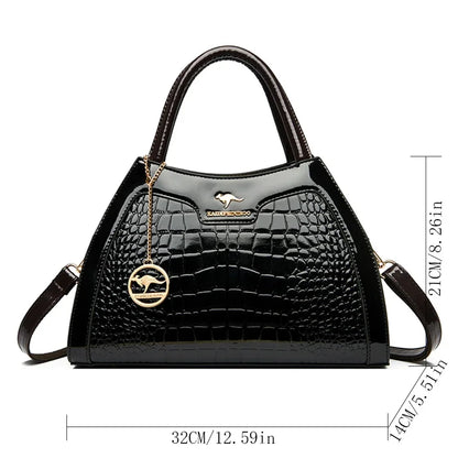 Luxury Patent Leather Handbags for Women Designer Crocodile Pattern Women's Shoulder Crossbody Bag Hobos Ladies Messenger Stone