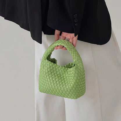Woven Handbag for Women Soft PU Leather Knitted Tote Bag Fashion Woven Shoulder Bag Summer Beach Hobo Bag Minimalist Clutch