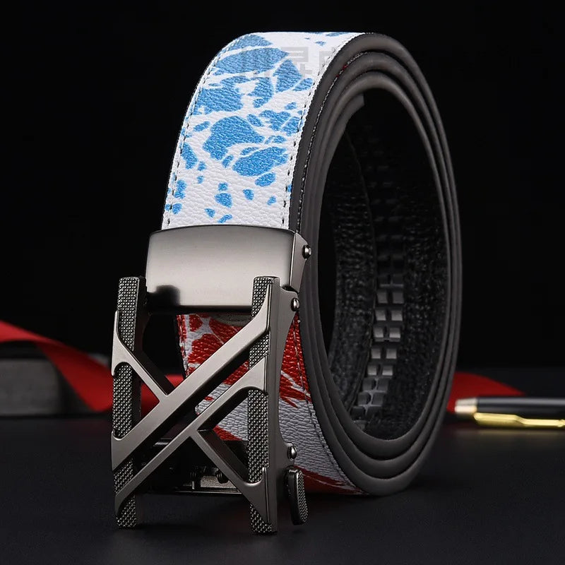 New Belt, Fashionable Men's Leather Belt, Business, Trendy, Casual, Versatile, Letter Graffiti,