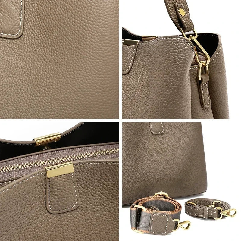 Women's Natural Cow Real Leather Bag Ladies Casual Commuter Shoulder Bags Female Fashion Luxury Retro Crossbody Cowhide Handbag