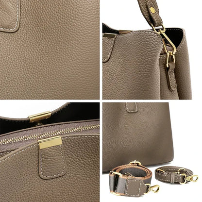 Women's Natural Cow Real Leather Bag Ladies Casual Commuter Shoulder Bags Female Fashion Luxury Retro Crossbody Cowhide Handbag