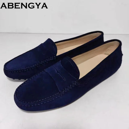 ABENGYA Real Leather Loafers Flat Shoes Women Slip On Ladies Casual Single Shoes Ballet Flats Shoes For Women Mules
