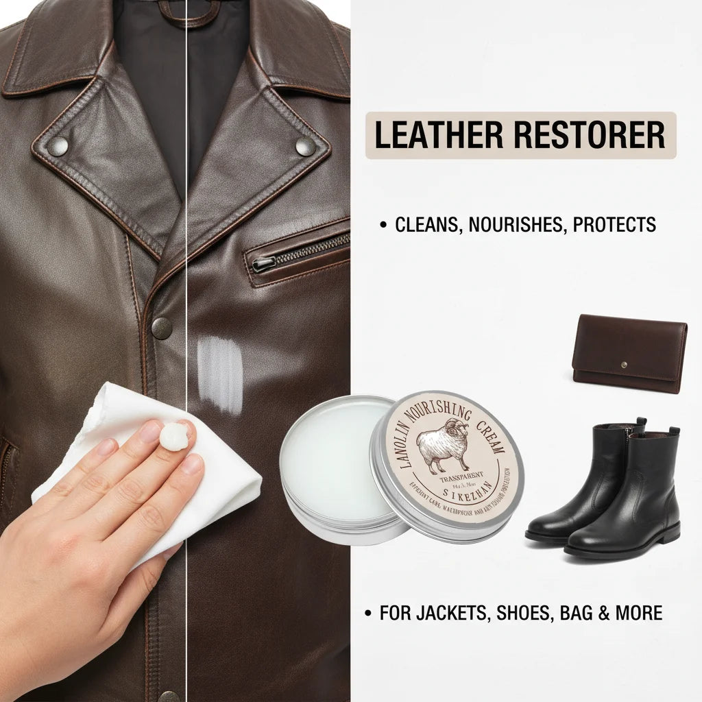 Leather Jacket Care Cream – Lanolin Nourishing Balm, Transparent Conditioner To Restore, Waterproof & Protect Leather Coats
