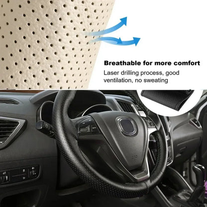 Textured Leather Hand Sew Steering Wheel Protector Cover Complete With Knitting Thread DIY Auto Interior Modification Part 1Pc