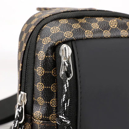 Casual Business Shoulder Bag for Men PU Leather Messenger Bag Wide Strap Crossbody Bags Plaid Designer Male Sling Bags