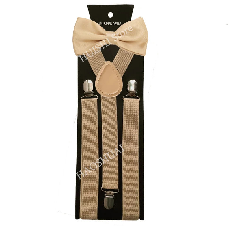 Suspenders Man Bowtie Solid Color Elastic PU Leather Suspenders For Man Belt Adjustable Straps For Wedding Bow Tie Accessories