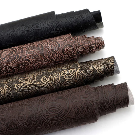 Thickened Floral Texture Non-adhesive Leather Vintage Handmade Sewing Faux Leather Fabric for Making Wallets Bag Belt Decoration