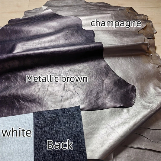 0.8/1mm Champagne Gold Metallic Brown Sheepskin. First Layer Leather.Real Leather Fabric. Handmade DIY For Bags. Whole Sheepskin