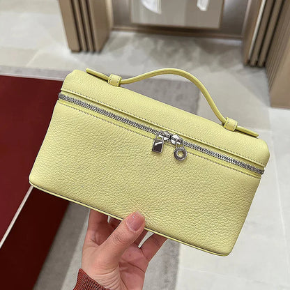Lunch box bag, genuine leather women's bag, one shoulder crossbody handbag, lychee patterned makeup bag